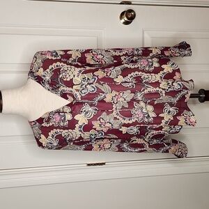 Banana Republic Burgundy Floral Tie Neck Top Size S